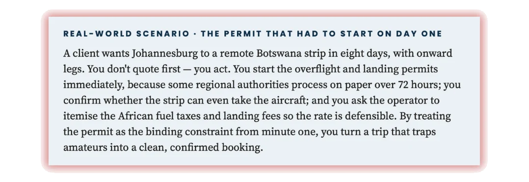 A real-world scenario box: the permit that had to start on day one